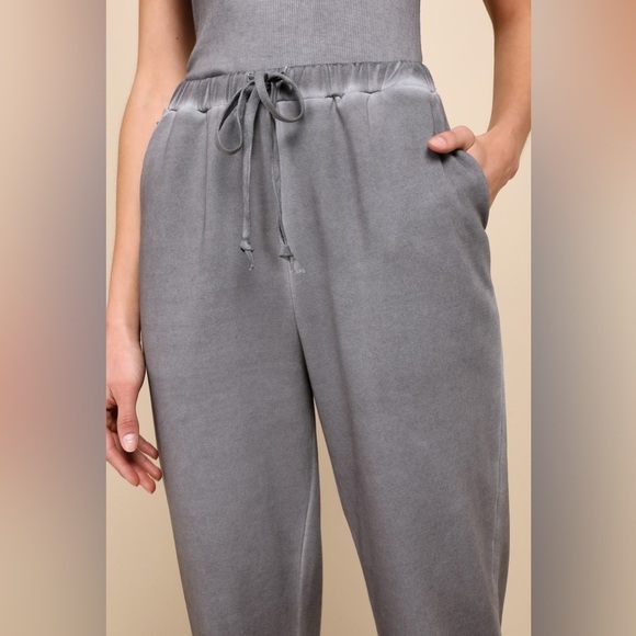 LULU’S Comfy Mindset Washed Charcoal Grey French Terry Joggers - Picture 3 of 7